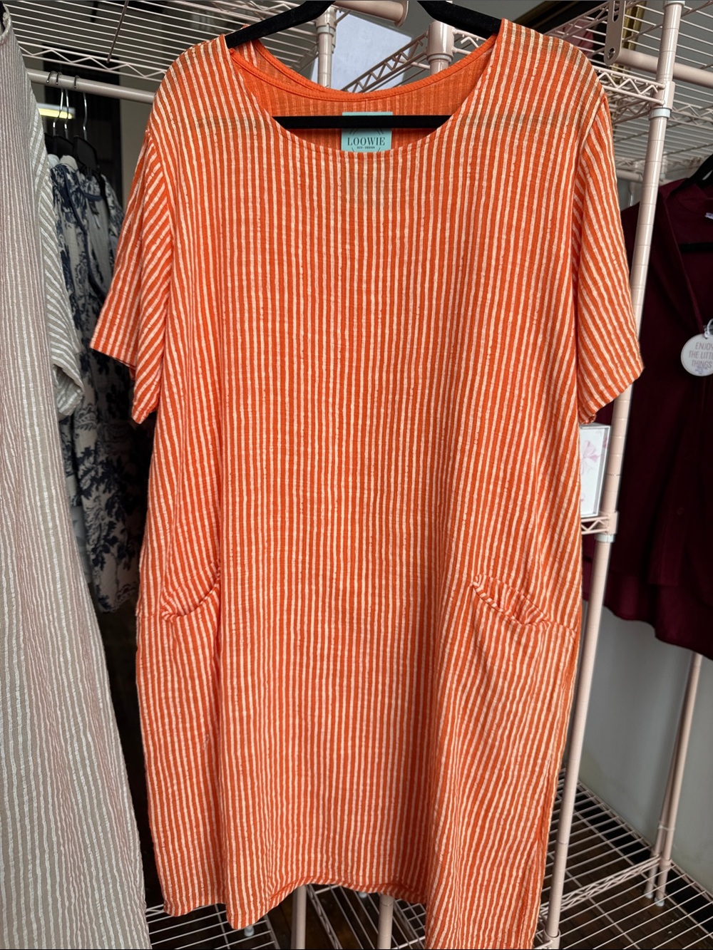 Orange Striped Short-Sleeve Pocket Dress